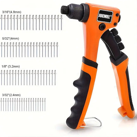 GOXAWEE Professional Rivet Gun Kit with 80pcs Rivets, Rivets Heavy Duty Hand Riveter Riveting Tool, High Quality Pop