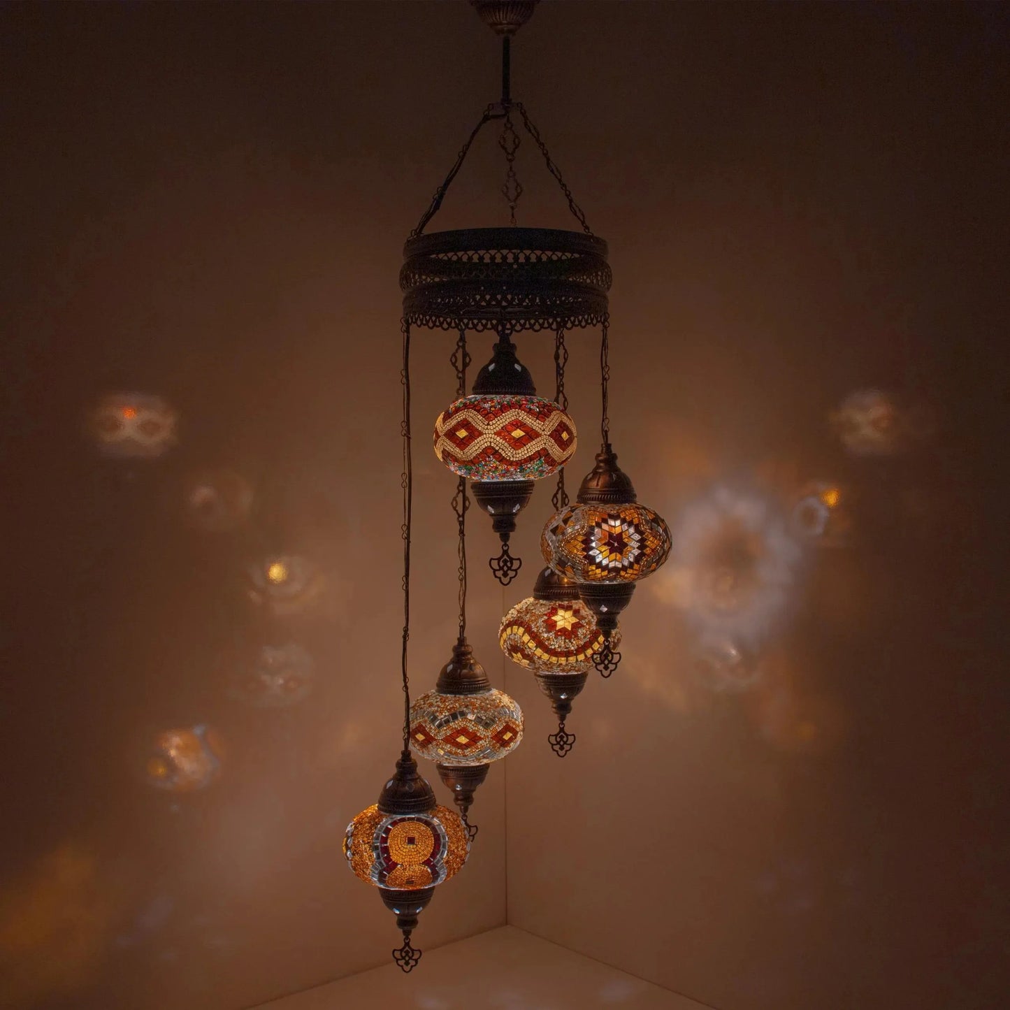 5 Globes Turkish Mosaic Pendant Lamp