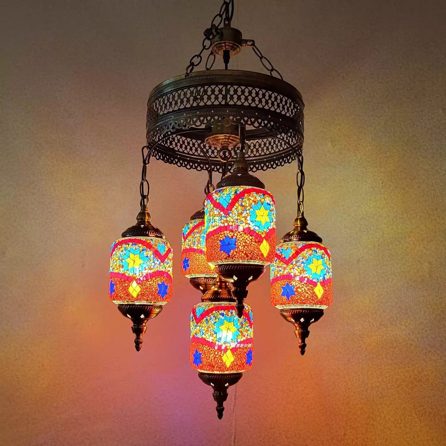 5 Ball Turkish Lamps Mosaic Chandeliers - 2