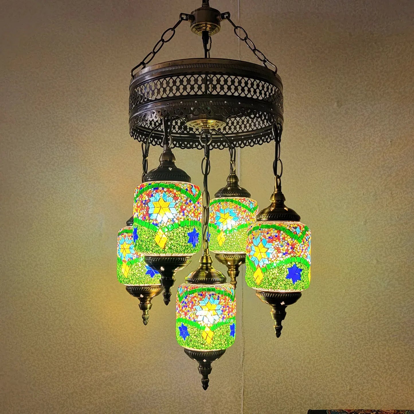 5 Ball Turkish Lamps Mosaic Chandeliers - 2