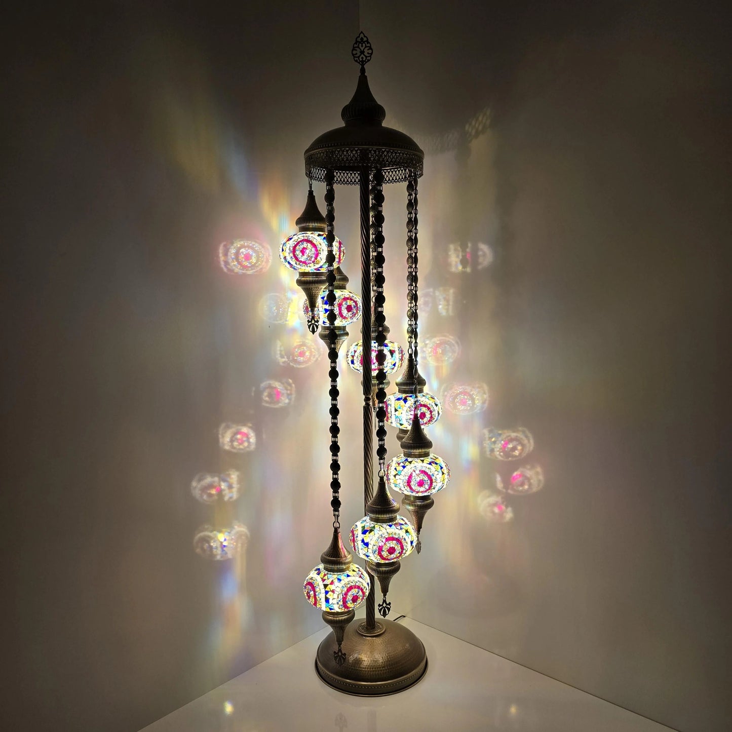 7 Globe Turkish Mosaic Floor Lamp: Handmade Stained Glass Lighting