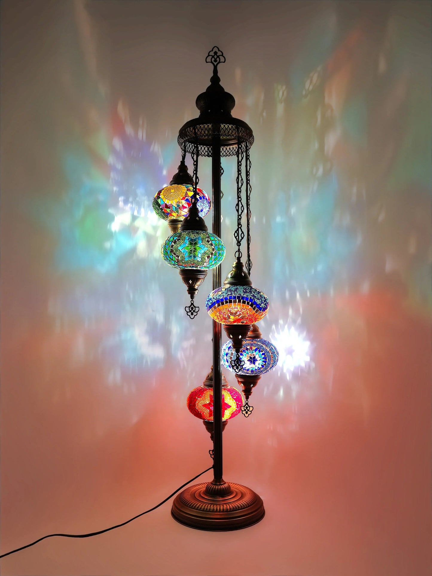 Moroccan Mosaic Floor Lamp: 5-Globe Turkish Lamp