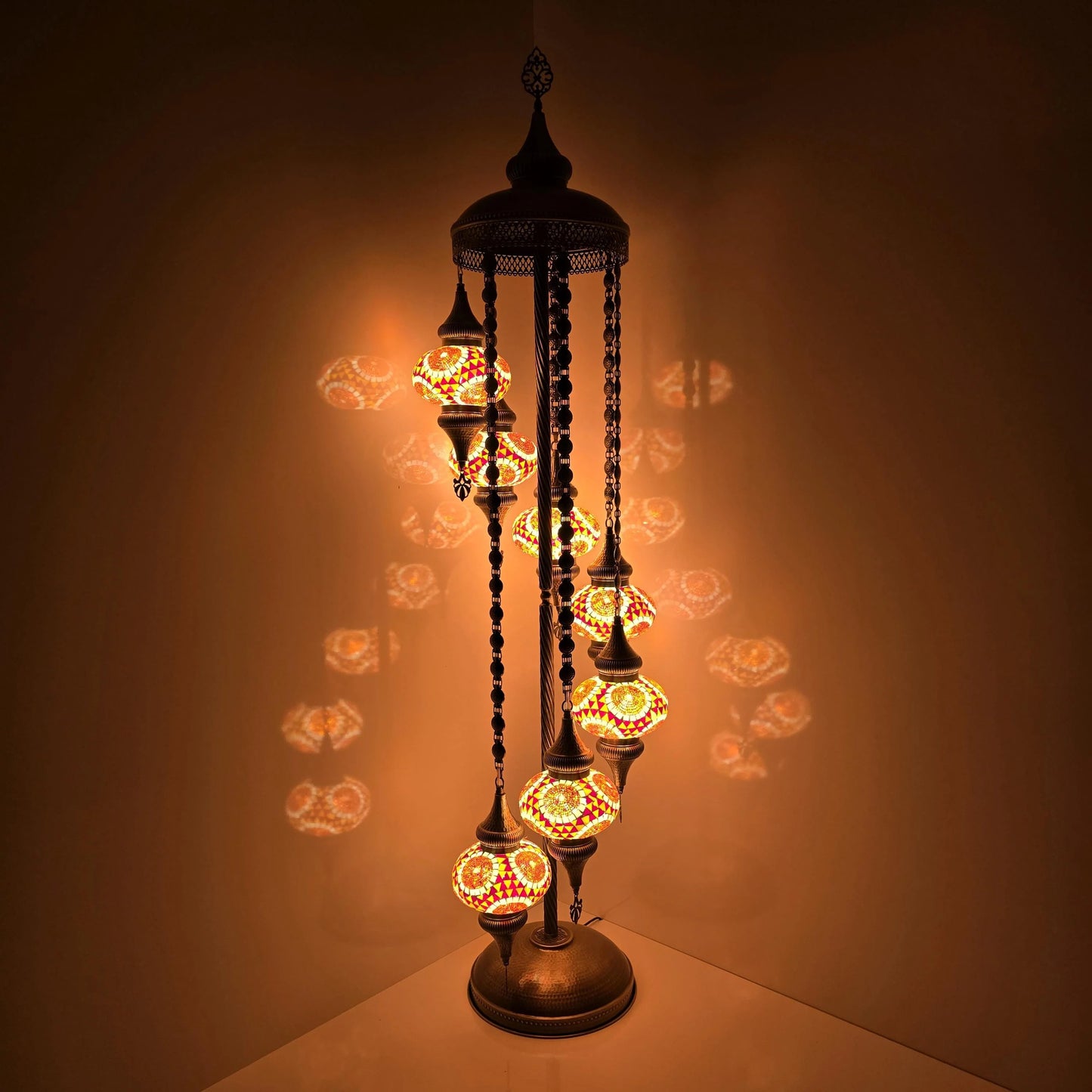 7 Globe Turkish Mosaic Floor Lamp: Handmade Stained Glass Lighting