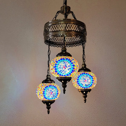 3 Ball Turkish Mosaic Chandeliers Lamps – Antique Bohemian Moroccan Decorative Glass Lighting