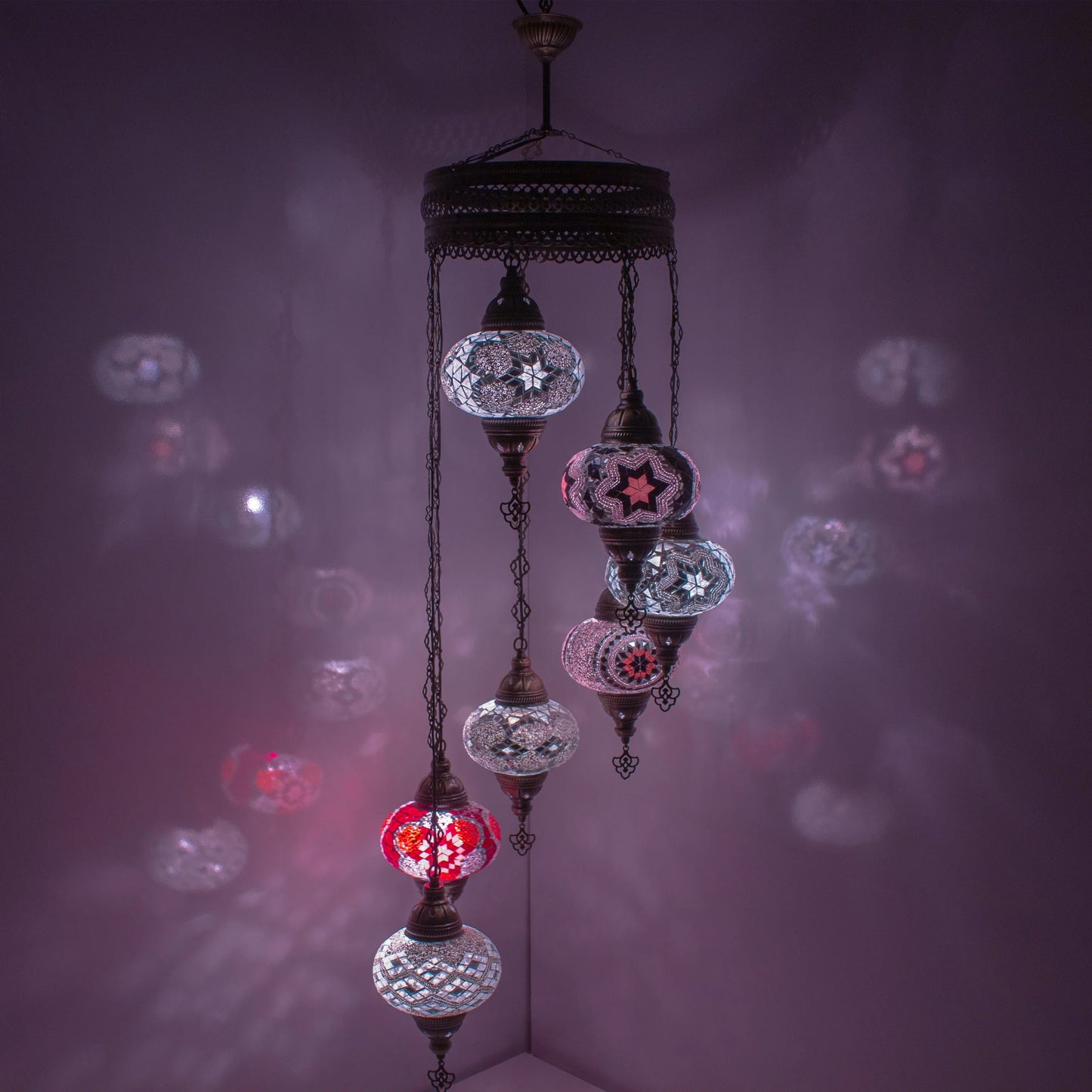 7 Globes Turkish Mosaic Pendant Lamp