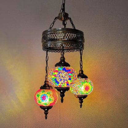 3 Ball Turkish Mosaic Chandeliers Lamps – Antique Bohemian Moroccan Decorative Glass Lighting