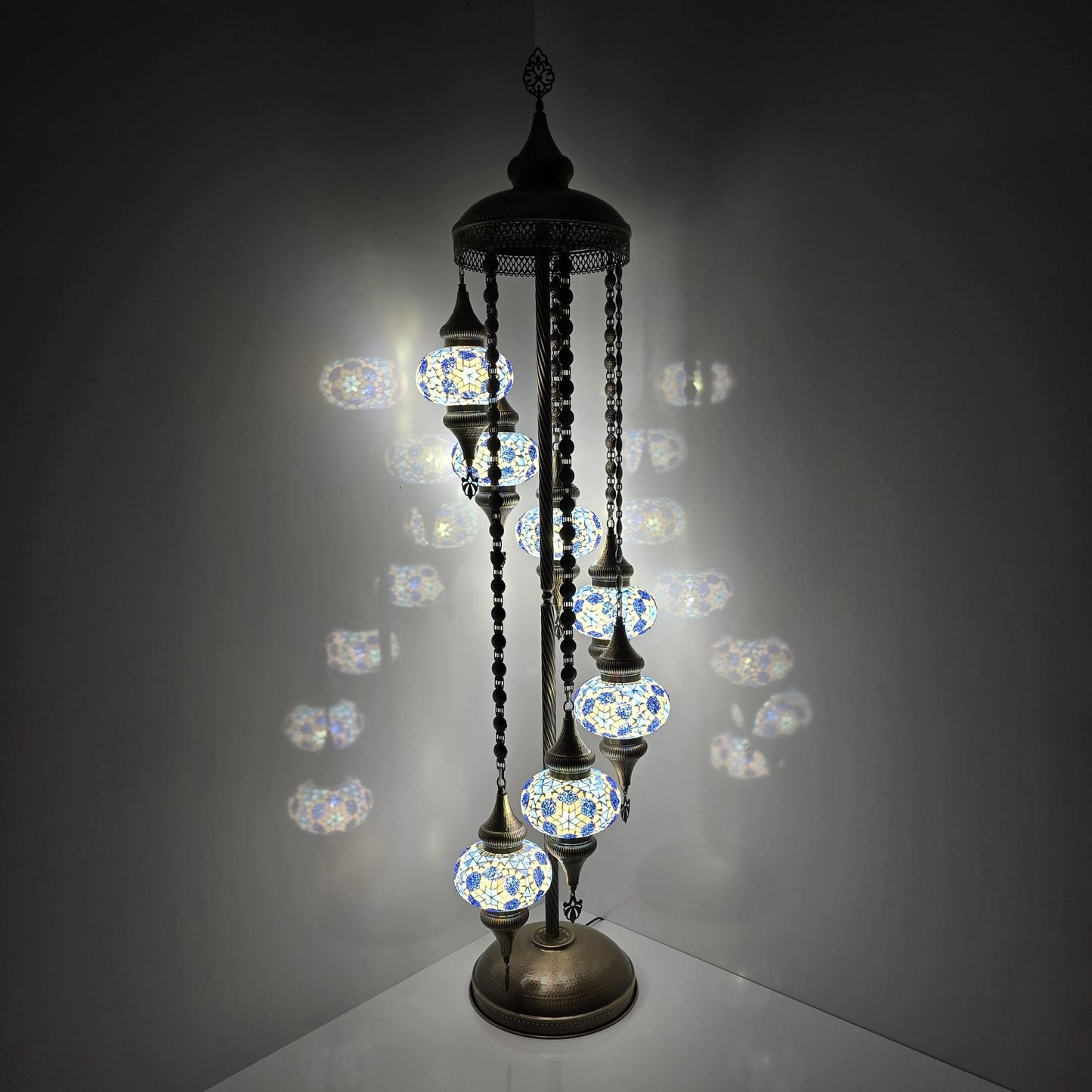 7 Globe Turkish Mosaic Floor Lamp: Handmade Stained Glass Lighting