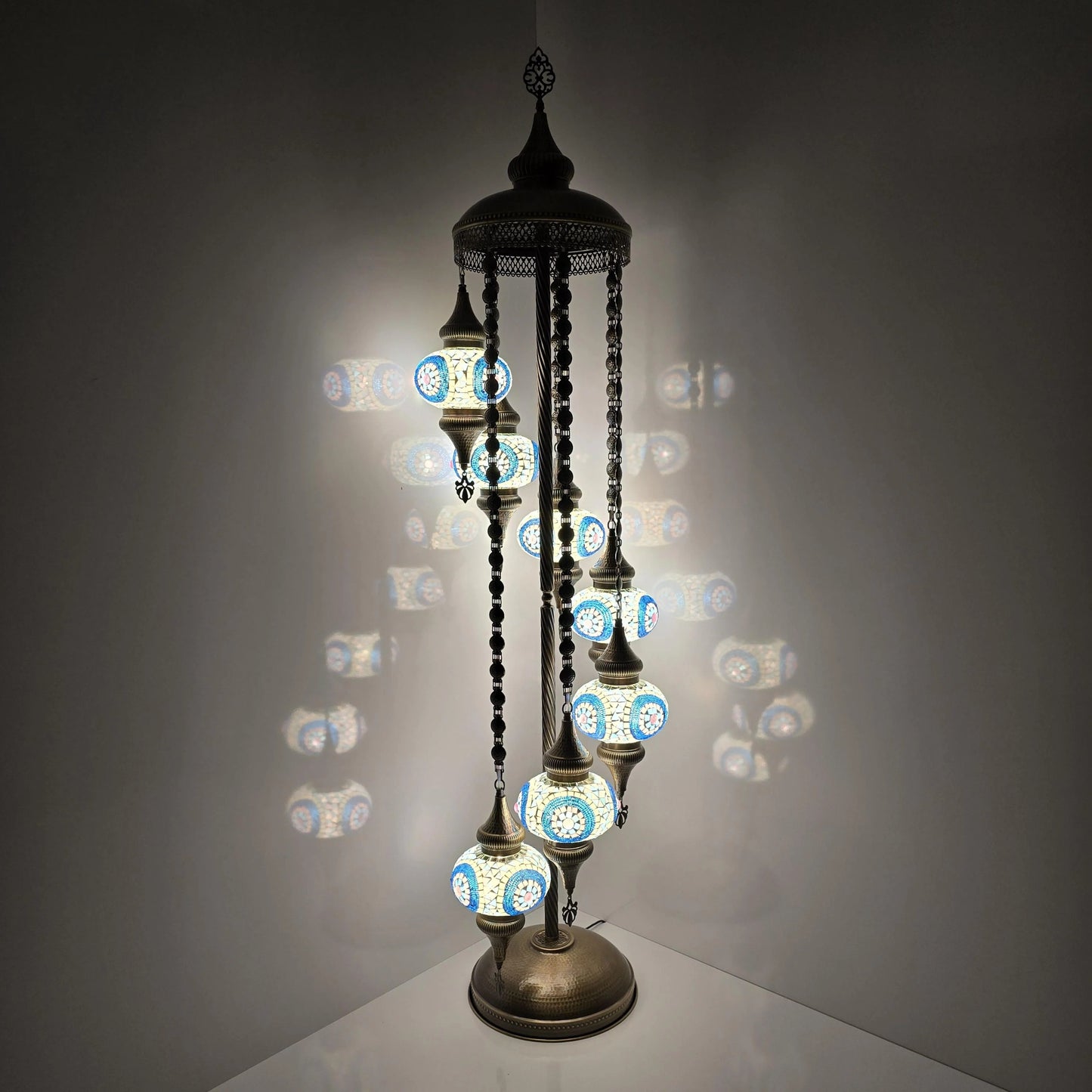 7 Globe Turkish Mosaic Floor Lamp: Handmade Stained Glass Lighting