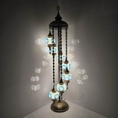 7 Globe Turkish Mosaic Floor Lamp: Handmade Stained Glass Lighting