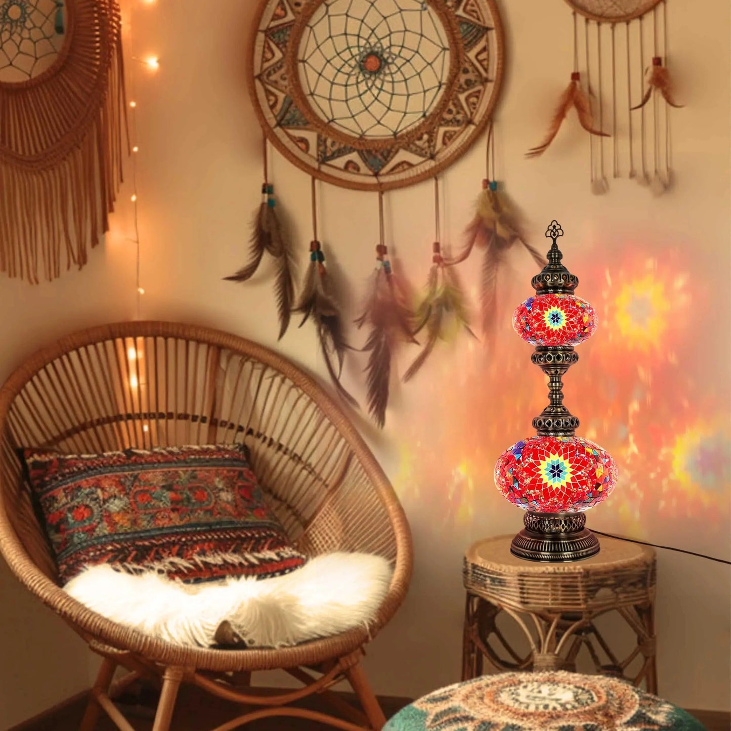 Turkish Mosaic Table Lamp 2-Globe Stained Glass