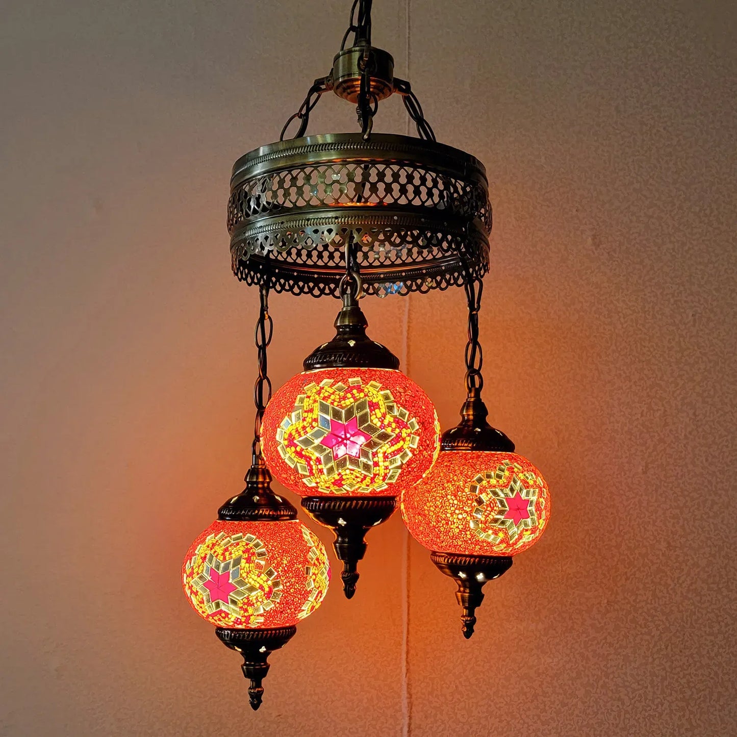 3 Ball Turkish Mosaic Chandeliers Lamps – Antique Bohemian Moroccan Decorative Glass Lighting