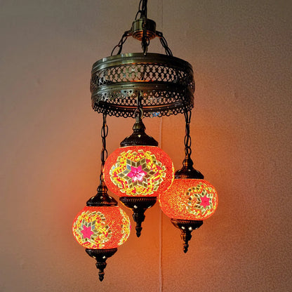 3 Ball Turkish Mosaic Chandeliers Lamps – Antique Bohemian Moroccan Decorative Glass Lighting