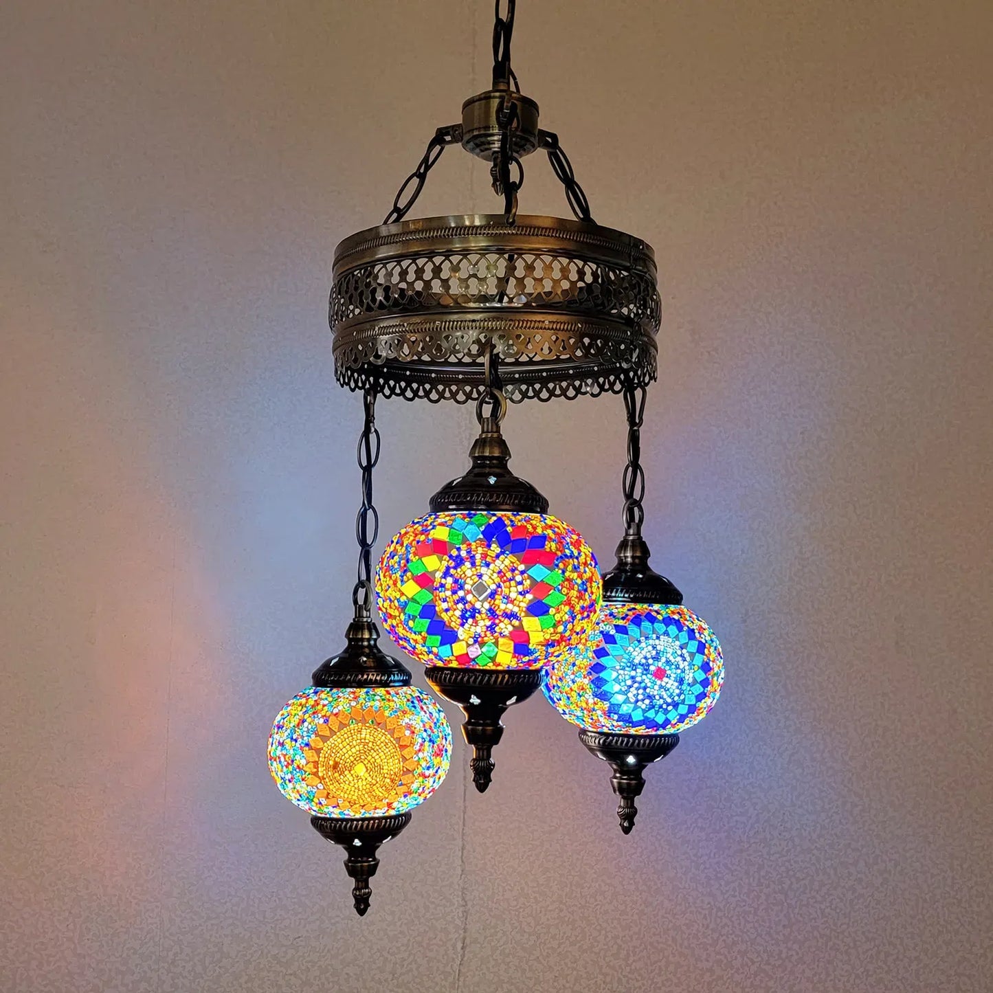 3 Ball Turkish Mosaic Chandeliers Lamps – Antique Bohemian Moroccan Decorative Glass Lighting