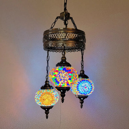 3 Ball Turkish Mosaic Chandeliers Lamps – Antique Bohemian Moroccan Decorative Glass Lighting