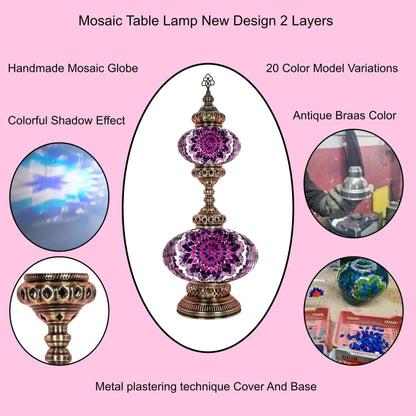 Turkish Mosaic Table Lamp 2-Globe Stained Glass