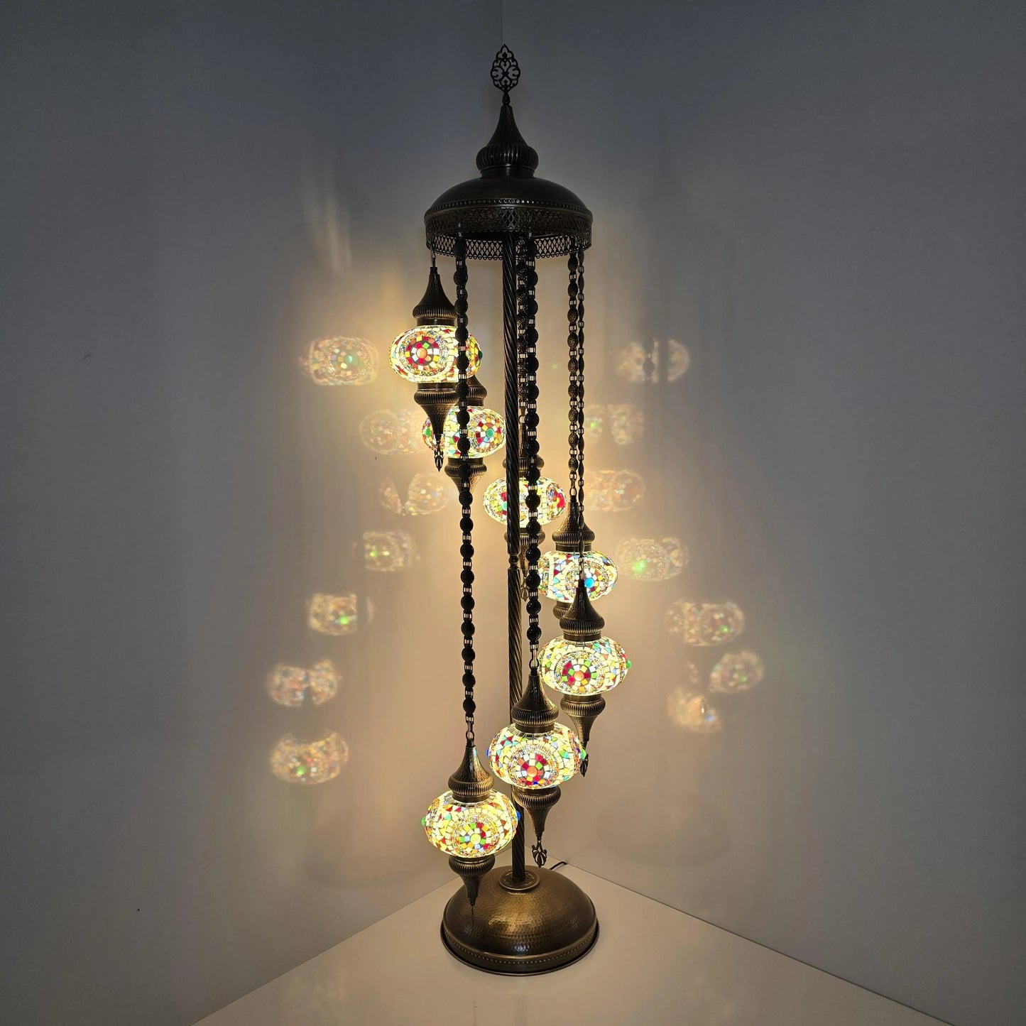 7 Globe Turkish Mosaic Floor Lamp: Handmade Stained Glass Lighting