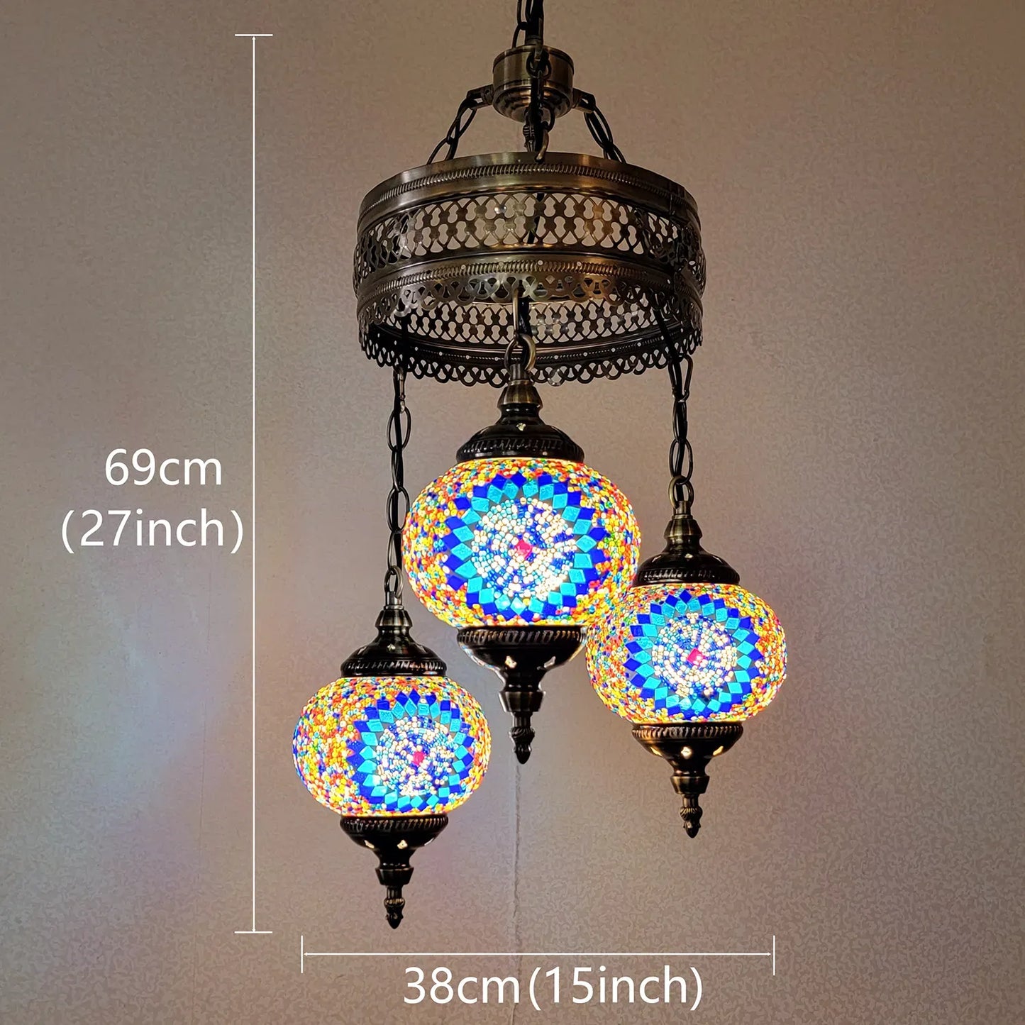 3 Ball Turkish Mosaic Chandeliers Lamps – Antique Bohemian Moroccan Decorative Glass Lighting