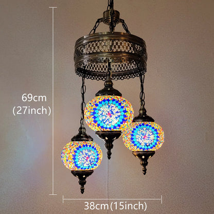 3 Ball Turkish Mosaic Chandeliers Lamps – Antique Bohemian Moroccan Decorative Glass Lighting