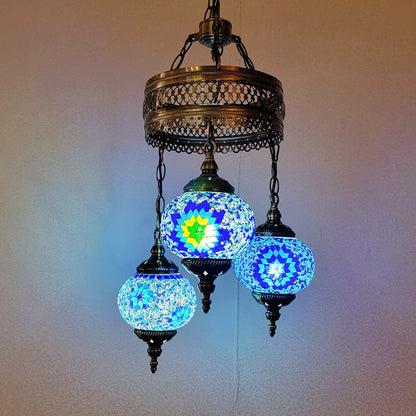 3 Ball Turkish Mosaic Chandeliers Lamps – Antique Bohemian Moroccan Decorative Glass Lighting