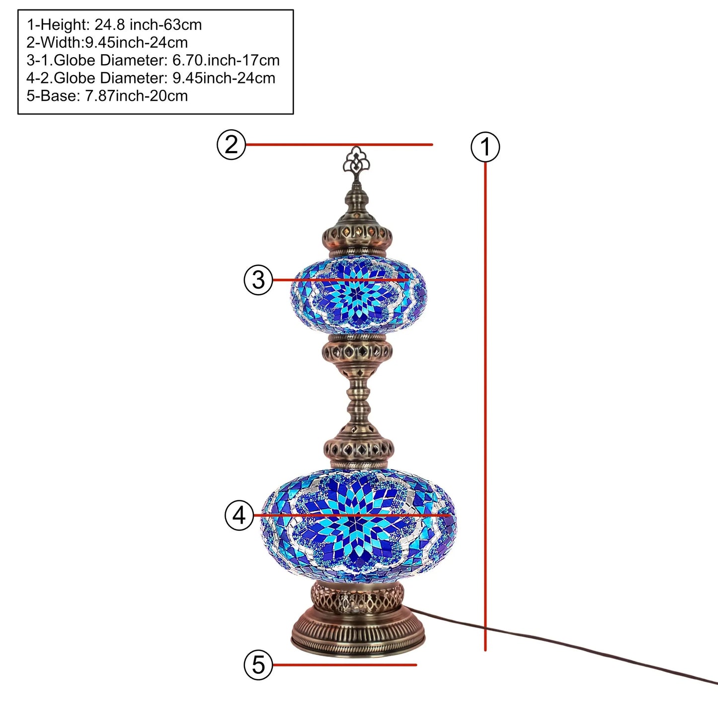 Turkish Mosaic Table Lamp 2-Globe Stained Glass